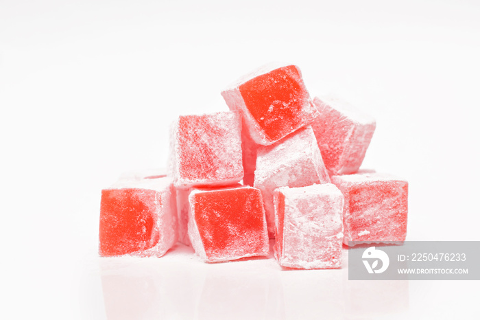 Turkish delight with rose flavor  on white background