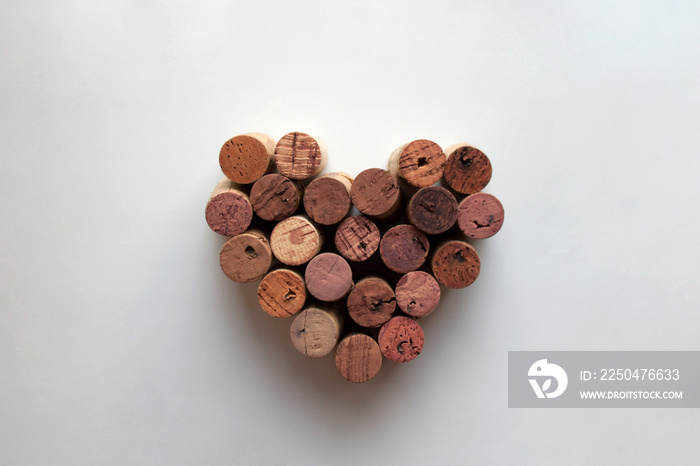 Wine corks heart shaped valentine isolated on white background