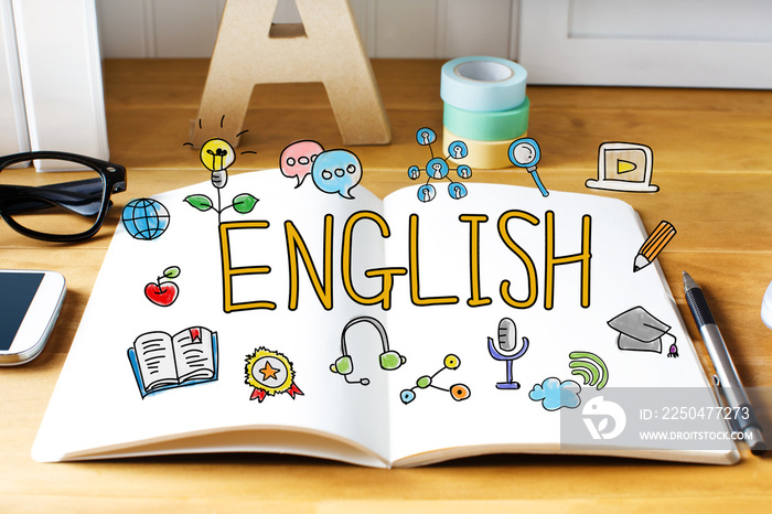 English concept with notebook