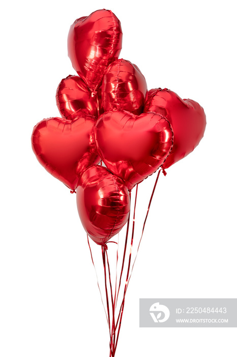 心气球。一套白色背景的红色箔气球。横幅设计。