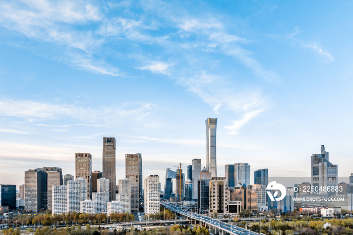 中国北京CBD建筑的阳光风光