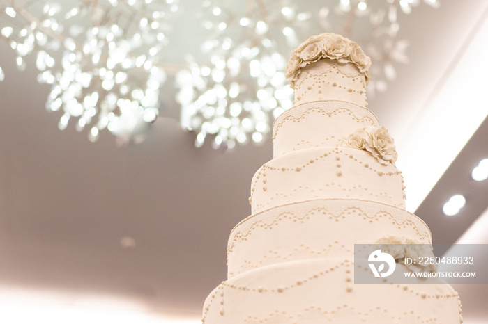 Elegant wedding cake and  .closed up blur background.