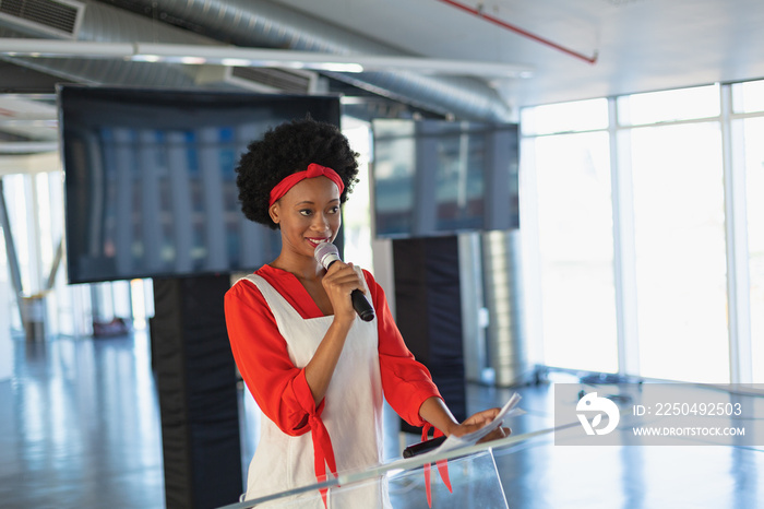 Female executive practicing her speech in the conference room