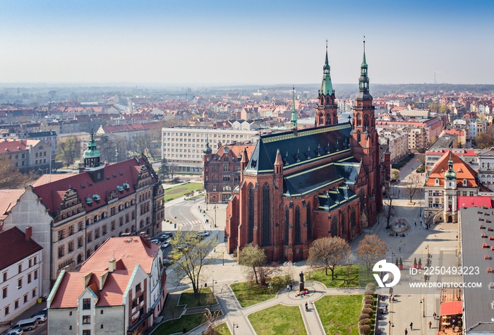 Aerial drone view on Legnica and Peter and Paul catholic cathedral