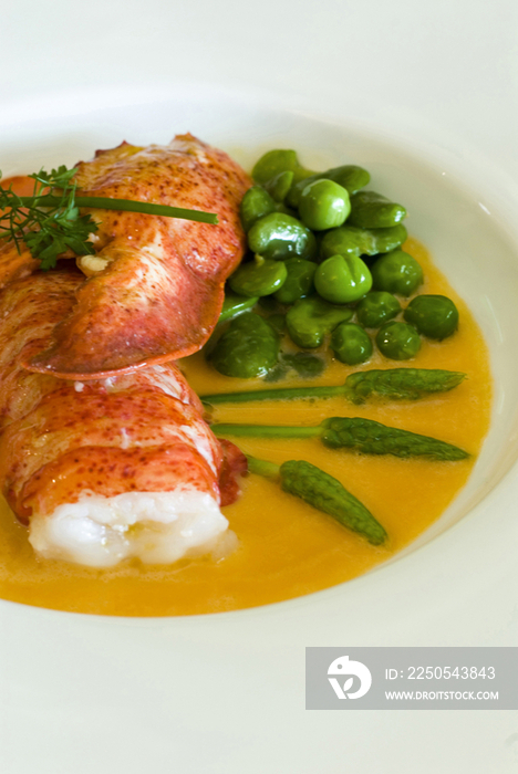 Lobster with spring vegetables