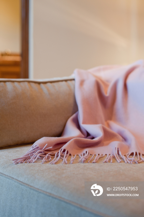 Detail of upholstered bed end bench at home; Scottsdale; USA