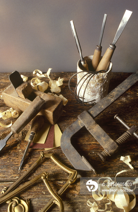 Still Life Of Different Tools In Carpentry 