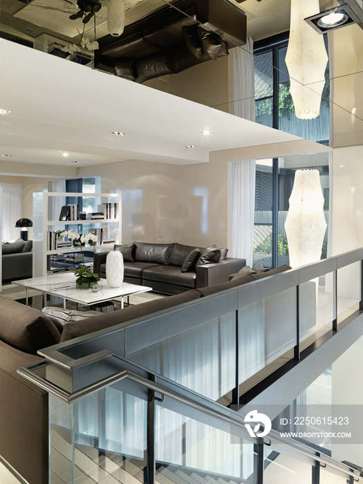 Modern living room by stairway