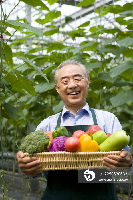 农场主手捧蔬菜