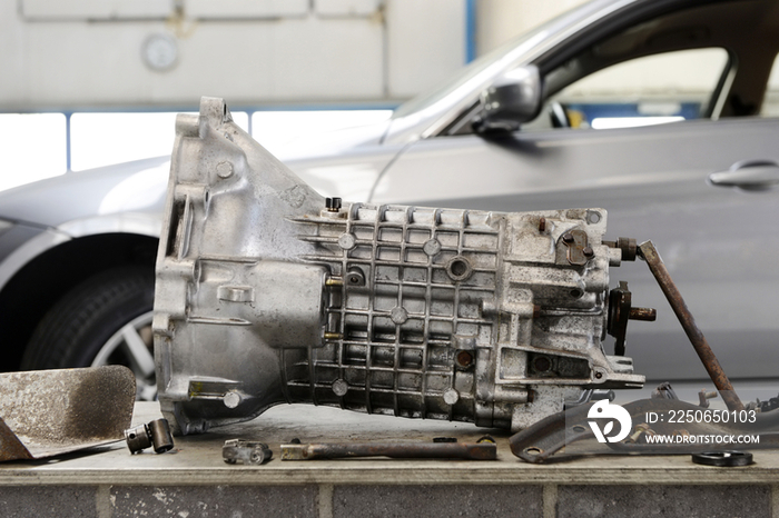 Close-up of motor gear shaft from a car engine