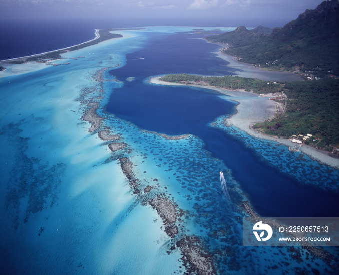 Polynesia, French Polynesia, Bora Bora, the coral barrier, aerial view