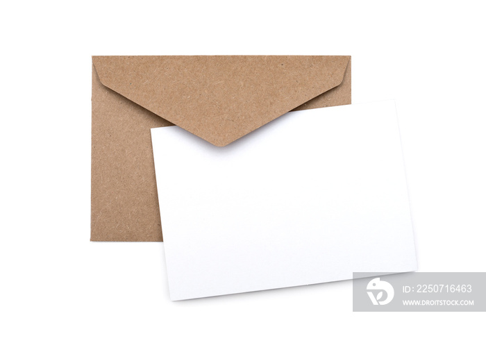 棕色信封，上面有一张空白的白色卡片