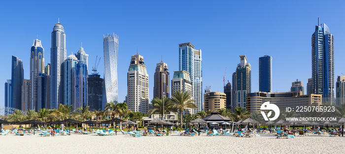 Panoramic view of famous skyscrapers and jumeirah beach