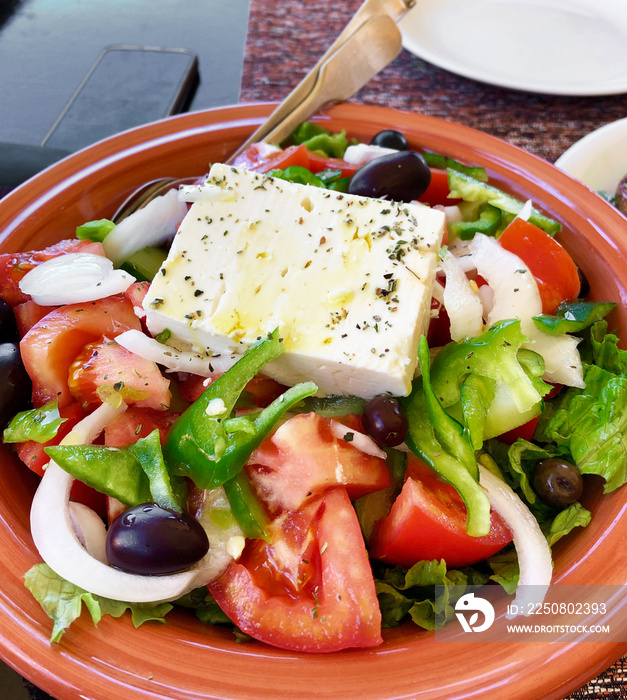 Portion of traditional greek salad