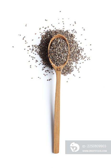 Сhia seeds in a spoon isolated on white background