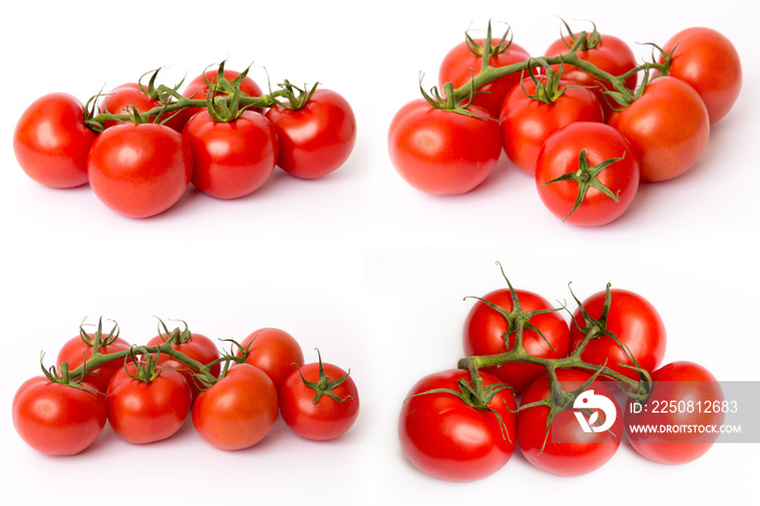 Fresh red tomatoes collage isolated on white background