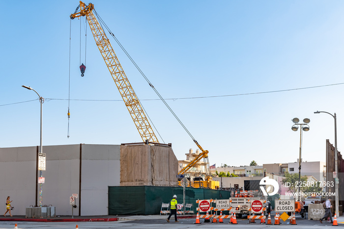 Los Angeles, California. Construction site on Wilshire Boulevard Professional engineering project wi