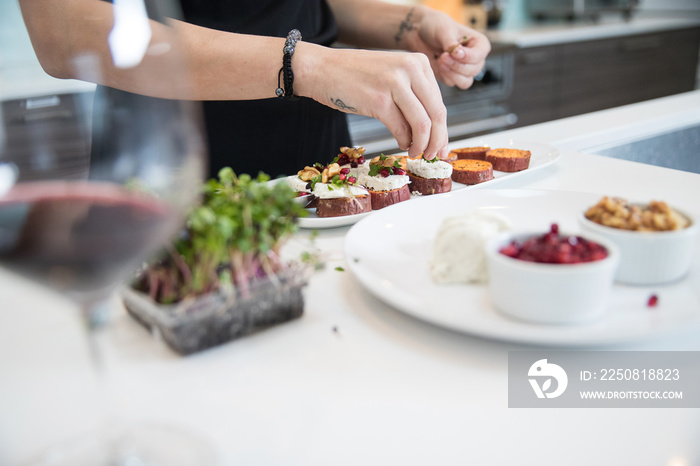 Chef preparing appetizer in kitchen