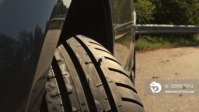 Metal Screw In Run Flat Tire Closeup