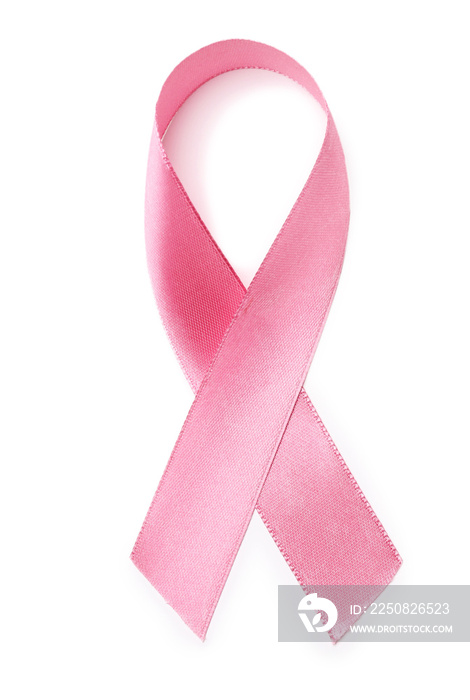 Pink ribbon on white background. Breast cancer awareness concept