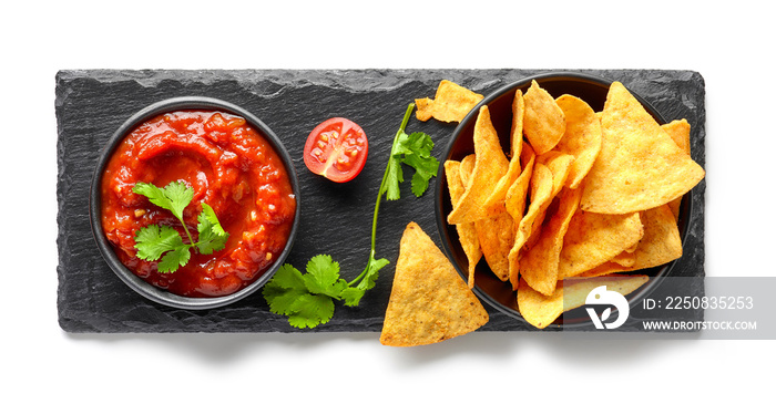 corn chips nachos and salsa sauce