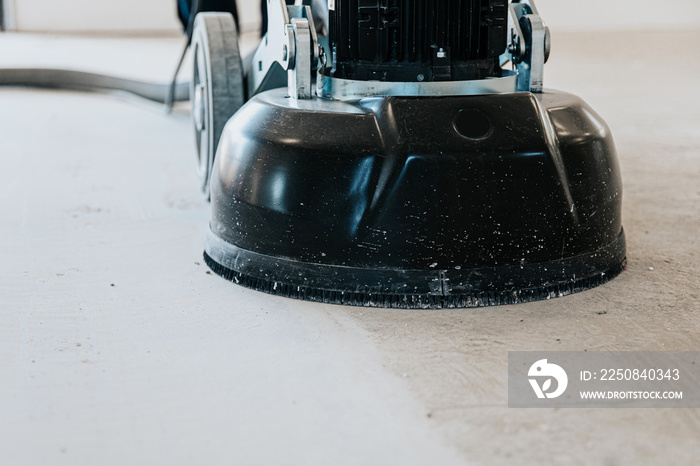 Machine polishing surface floor smoothing and finishing hardener or epoxy concrete in the factory