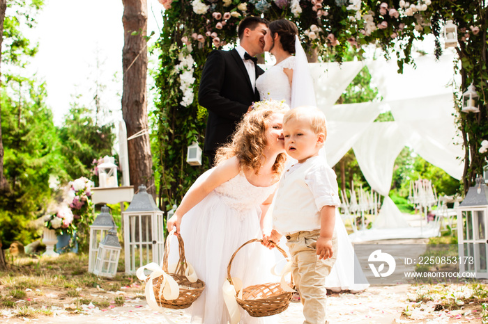 Bride and groom kissing