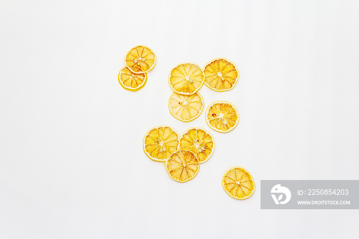 Dried slices of lemon isolated on white background