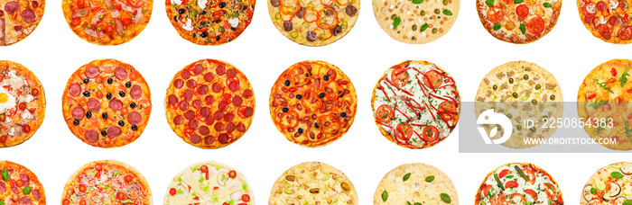 Different pizzas set, top view