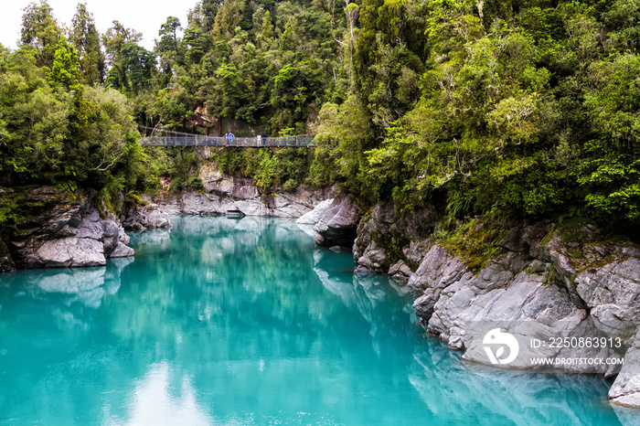 Blue water of the Hokitika River through the rock sided at Hokitika Gorge Scenic Reserve, West coast