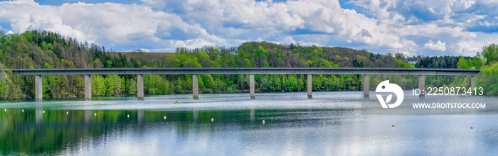 Kraewinkler Wupperbridge. Wuppertalsperre Reservoir in Bergisches Land near Remscheid,North rhine we