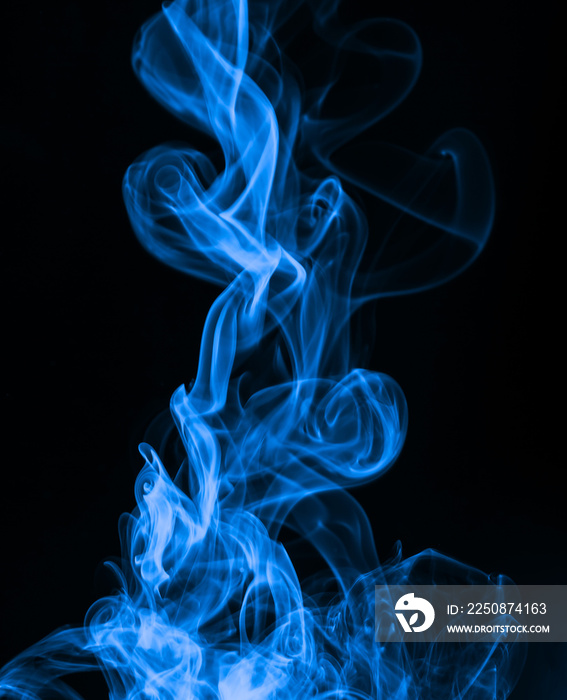 Blue smoke abstract on black background, Toxic gas, darkness concept
