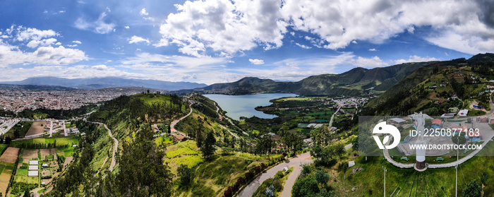 Laguna de Yahuarcocha Aerial shot, near Ibarra Ecuador