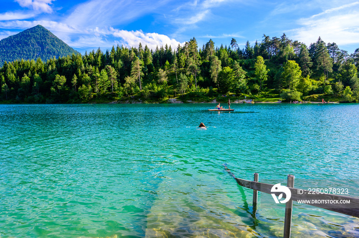 Urisee - clear blue water of Laki Uri at Reutte in Tirol, Austria