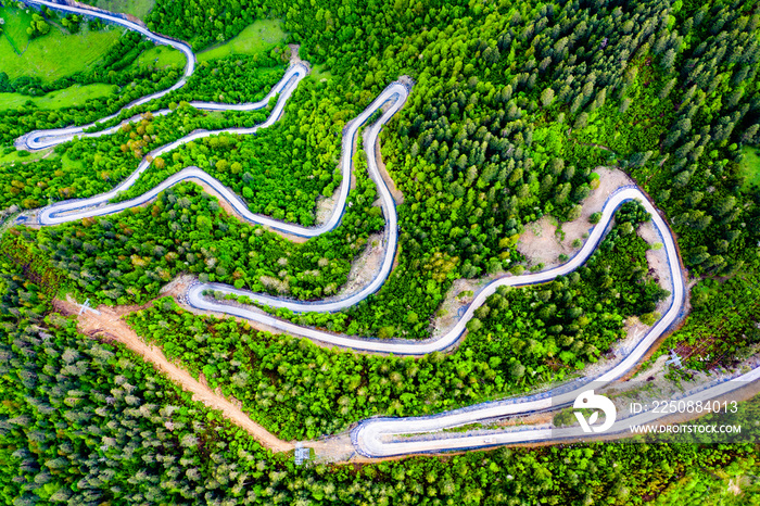 Winding road to the Ughviri Pass in Georgia