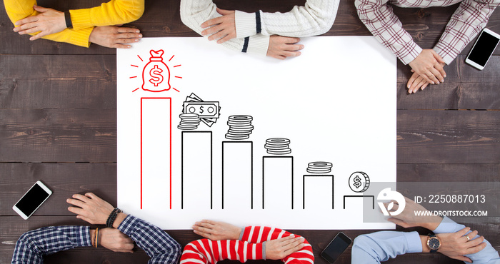 Teamwork meeting financial chart on office table