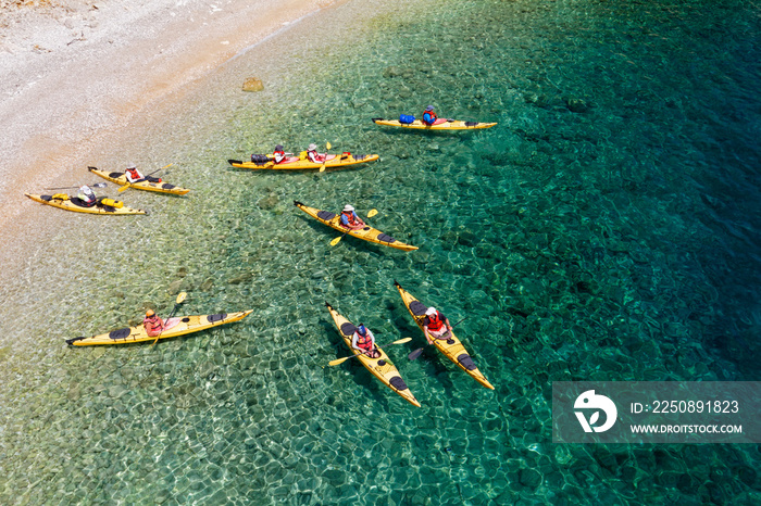 Group of sea kayak on the beach, Adriatic Sea, Croatia