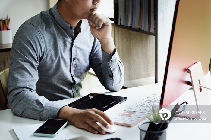 Work from home Company employees use their computers to work from home to prevent the coronavirus fr