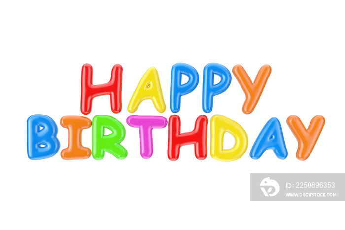 彩色充气生日快乐气泡字母标志。3d效果图