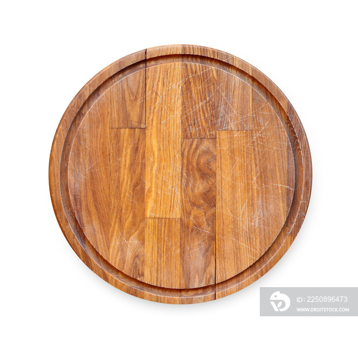 Wooden round board for pizza isolated on white