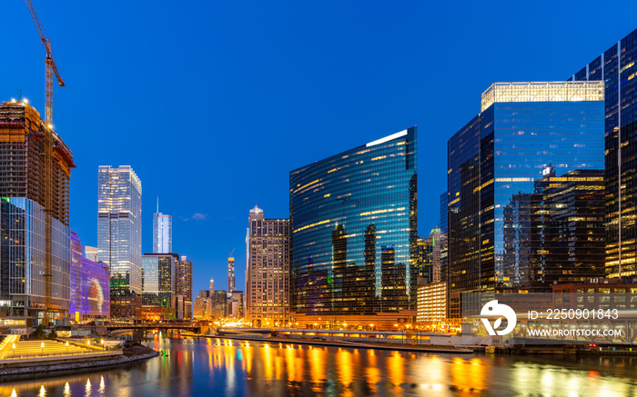 Chicago downtown night sunset panorama