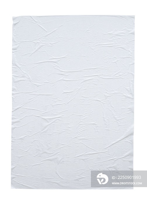 Blank white crumpled and creased paper poster texture isolated on white background