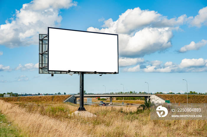 Blank white billboard for advertisement near the highway