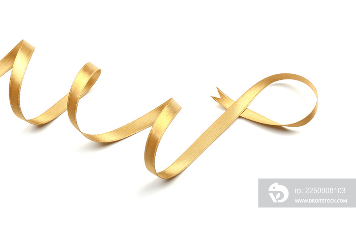 Beautiful golden ribbon on white background