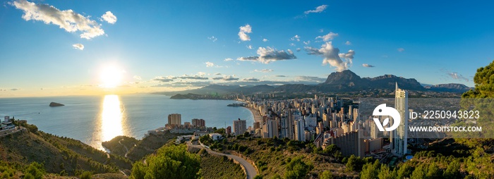 Beach of Benidorm city during sunset in Spain