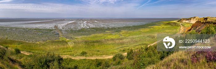 Island of Sylt, Germany. The coast and Wadden Sea at the Cliff of Morsum. panoramic view.