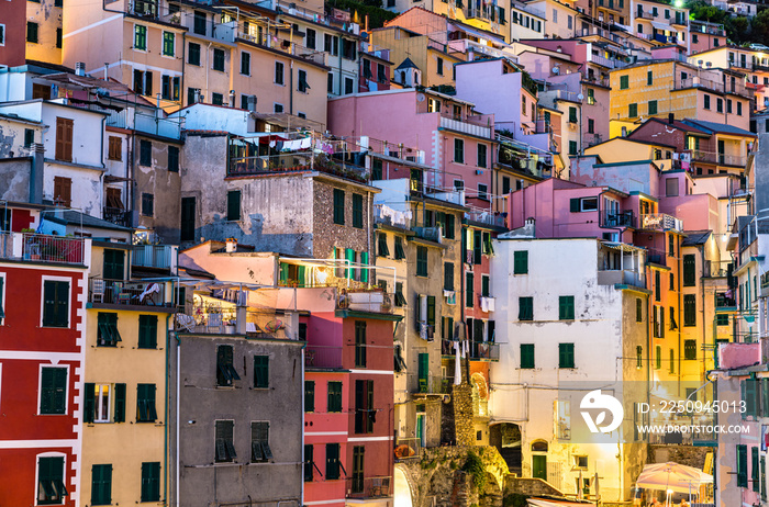 View of Riomaggiore village at the Cinque Terre, UNESCO world heritage in Liguria, Italy