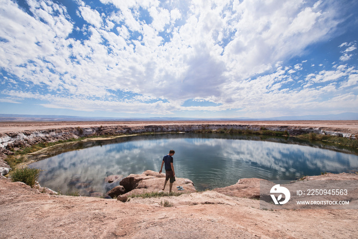 智利圣佩德罗·德·阿塔卡马沙漠中的Ojos de Salar淡水池
