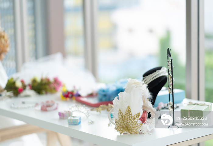 Beautiful jewelry placed on the table