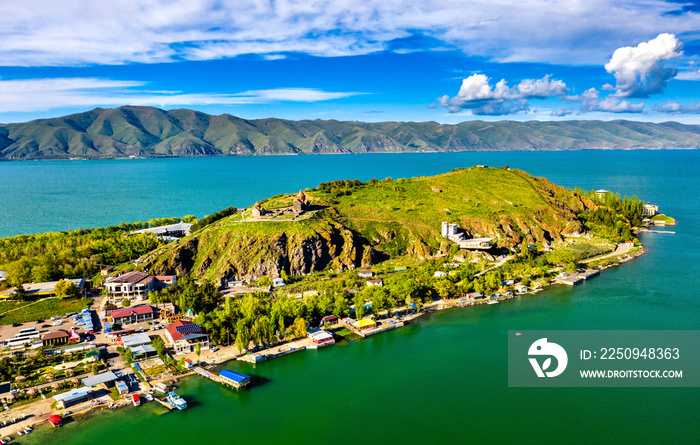 View of Sevan Island in Lake Sevan in Armenia